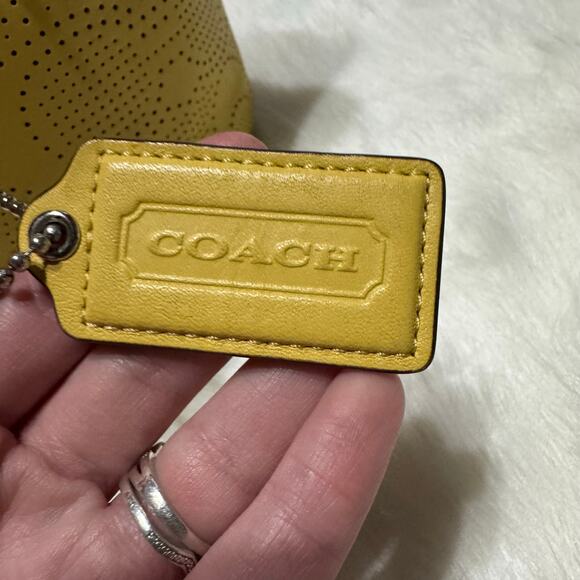 B1.COACH F21941 Yellow Perforated Leather Tote Shoulder Bag GUC - Picture 12 of 15